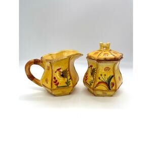 Bamboo Rooster Sugar & Creamer by ACK Hand Painted